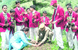 The Manav Bharti India International School Principal plants a sapling on the Founder's Day of the institution 