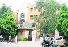 The zone D office of the Municipal Corporation at Sarabha Nagar in Ludhiana. The building is reportedly standing on an encroached piece of land.