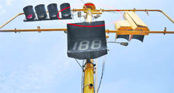 Non-functional CCTV cameras facing upwards at Bharat Nagar Chowk in Ludhiana.
