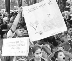 Special children take part in a rally under the banner of West Bengal Special Educators' Association to press for their demands in Kolkata