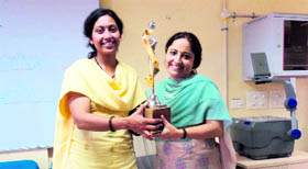 The winners of an inter-house debate on technology organised by ICFAI University in Dehradun on Tuesday.