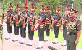 Lt-Gen AK Chaudhary salutes the martyrs on the occasion of Vijay Diwas at the War Memorial in Dharamsala on Tuesday