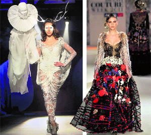 Models showcase the creations of Gaurav Gupta and Rohit Bal 