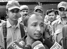 Arrested ULFA leader Ritwik Hazarika at the Zinjia Police out post in Sonitpur, Assam, on Tuesday