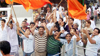 People rejoice after the state government granted district status to Fazilka 
