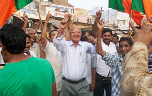 Fazilka residents in a jubilant mood at the Clock Tower crossing.