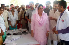 CLP leader Rajinder Kaur Bhattal at a cancer detection camp held at Bhikhi in Mansa district 