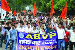 Members of the ABVP take out a march against corruption at North Campus in New Delhi 