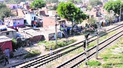 The jhuggies along the railway line in the Azadnagar area in Faridabad.