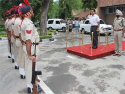 The new Deputy Commissioner KK Yadav inspects the guard of honour in Bathinda