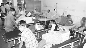 Patients left unattended to during the strike by nurses at the emergency ward of General Hospital, Sector 6, in Panchkula on thursday.