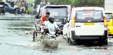 The flooded Hero Honda Chowk after a rainy spell in Gurgaon.
