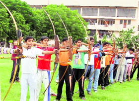 Students participate in an inter-school archery competition in Faridabad.