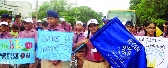 Students of Ryan International School take out a cycle rally in Amritsar