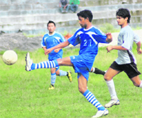 A match in progress in the Lala Nemi Dass Memorial District Football League played in Dehradun on Friday