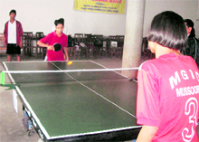 The Oak Grove School and Mussoorie Girls Inter-College play their semi-final match in the Second MSA Inter-School Table Tennis Tournament in Mussoorie on Friday