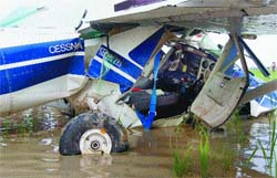 The two-seater aircraft that crashed in Dhanipur village of Aligarh district