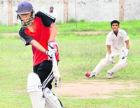 A batsman flicks the ball during a match between Satluj Public School and Alpine Public School during the Under-19 Haryana District Inter-School Cricket Tournament at Sector 4, Panchkula