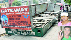 The bus stop at Madhuban Chowk after a Tihar Jail van rams into it in New Delhi on Saturday