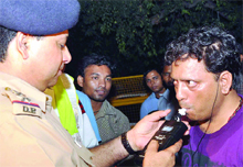 The police holds a special drive against drunken driving in New Delhi
