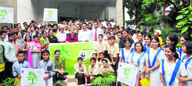 School students and enviromental activists participate in the Cities for Forests campaign in Dehradun on Saturday.