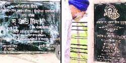 The old foundation stone ot the community centre that was uprooted; and (right) the new one that was installed at BRS Nagar in Ludhiana