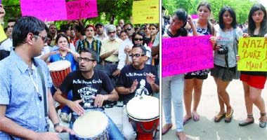 WALKING TALL: People take part in a Slut Walk to protest against the sexual harassment of women, at Jantar Mantar in New Delhi on Sunday