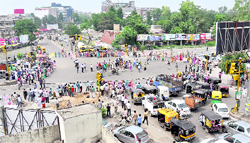 Activists of the EGS Teachers Union form a human chain at busy Bharat Nagar Chowk in Ludhiana on Sunday 