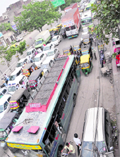 Traffic held up as the activists lay siege to the chowk