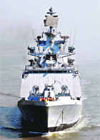 INS Satpura during sea trials. 