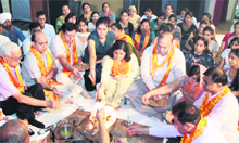 A havan being performed at the DAVIET on the beginning of the new session in Jalandhar on Monday. 