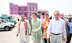 Health Minister Sham Lal Sharma (second from left) along with VHPs national spokesperson, Surinder Jain (extreme left), after inaugurating the base camp for the Budda Amarnath Yatra in Jammu