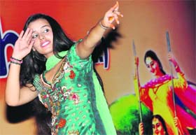 A girl performs at a Teej festival at Lodhi Club in Ludhiana on Monday