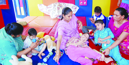 Special children being trained at a sensory room at Pingalwara (Manawala) in Amritsar.