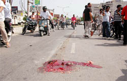 The site where a girl riding scooty was killed after being hit by a truck 