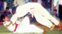 Judokas in action at the Inter-School Judo Tournament in Chandigarh on Tuesday
