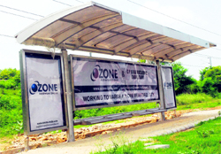 A newly designed bus queue shelter in a southern sector