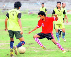 A match in the Lala Nemi Dass Memorial District Football League played on the Pavilion ground in Dehradun on Tuesday