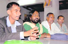 Mohd Aneesh, president of the Garhwal chapter of the International Human Rights Investigation Organisation, addresses a press conference in Dehradun on Tuesday
