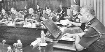 Chief of the Army Staff, Gen V.K. Singh (right), chairs the Army Commanders Conference in New Delhi, with the Vice Chief and GOsC-in-C of commands in the backdrop. A change in the chiefs date of birth will give him an years extension, which would have an impact on the present line of succession
