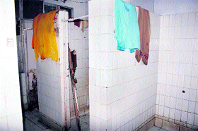 Toilets without doors at Government Medical College and Hospital in Jammu on Tuesday.