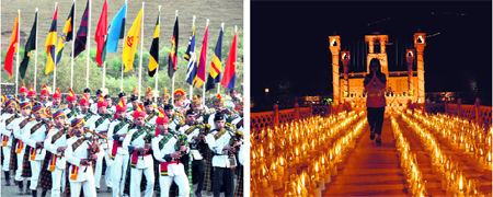 An Army band performs on the occasion of the 12th anniversary of the Kargil conflict in Drass: and (right) A girl pays tributes to the martyrs at the Kargil War Memorial