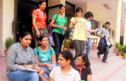 First year students come out of their classes at PEC University of Technology in Chandigarh on Wednesday