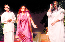 Artistes stage the play Jeevit aur Mrit at Tagore Theatre, Sector 18, in Chandigarh on Wednesday