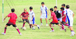 Players in action in the 27th Carbery Memorial Inter-school Sub-junior Football Tournament in Dehradun 
