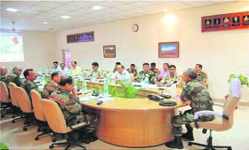 Maj-Gen KH Singh, GOC, Ace of Spades Division, chairs a core group meeting in Rajouri on Wednesday