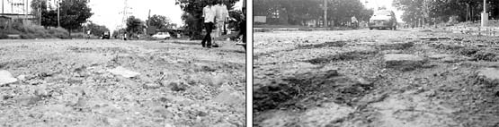 A stretch of the road separating Phases 1 and 2 of Industrial Area (left) and another near the Forest Complex at Sector 68 of Mohali.
