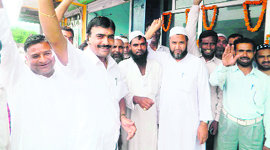 Workers of the BSP at the inauguration of the party election office at Sahaspur, near Dehradun, on Thursday.