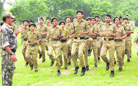 NCC cadets participate in the Combined Annual Training Camp in Jalandhar Cantonment on Thursday.