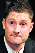 Australian Test captain Michael Clarke speaks to the media before departing for his team's tour of Sri Lanka from Sydney International Airport on Thursday